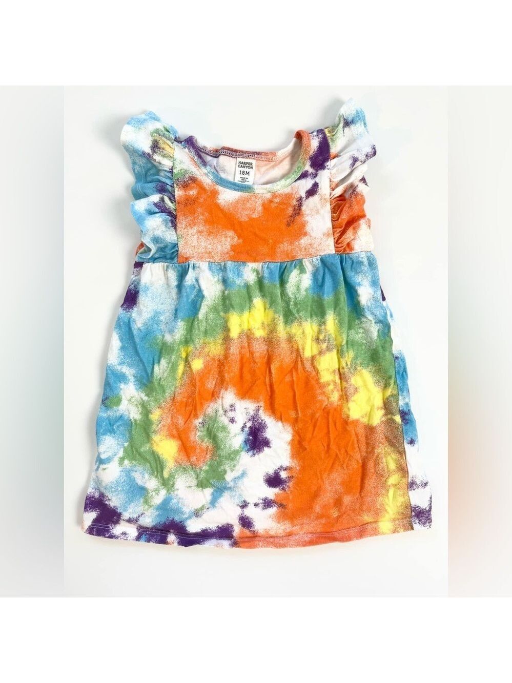 Harper Canyon Tie-Dye Kids Dress - Orange, Blue, Green, Purple
